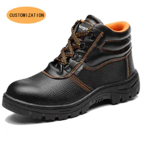 Men Industrial Safety Shoes Water Resistant Embossed PU Leather OEM Cheap Price Basic Black Winter Shoes Unisex Rubber Steel Toe