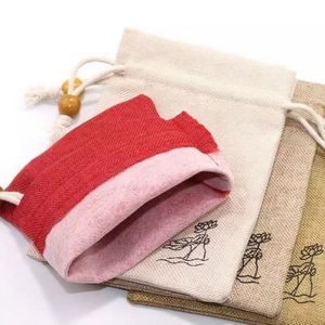 Sacs en lin à cordon de serrage personnalisés, couleur et logo sur mesure, pochettes cadeaux en jute naturelle, écologiques, réutilisables, pour usage quotidien, personnalisables - Product Image 1
