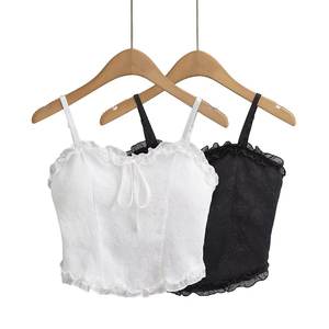 Roupas Femininas da Moda por Atacado Verão Renda Bordada Colete Curto Regata Cropped Tops Camisola de Renda Acolchoada para Senhoras - Product Image 2