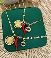 Kalung Mata Biru Religius Katolik Berlapis Emas, Kalung Liontin Jose, Kalung Rantai Bola, Kalung Cabai Enamel
