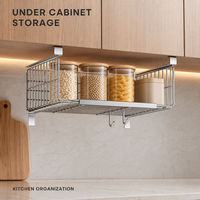 Étagère de rangement sous l'armoire en acier inoxydable 201, panier suspendu avec crochets, économiseur d'espace, étagère de cuisine