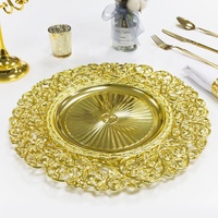 Nouvelles Assiettes de Présentation Rondes de 13 Pouces Style Européen pour Mariage Fête, Décoration de Table, Dorées Argentées à Motif Floral en Plastique