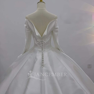 Lsjj150 Elegant Ivory Satin <b>Wedding</b> Dress Regular Sleeve Sweetheart Neckline Minimalist Ball Gown Backless Chapel Train - Product Image 4