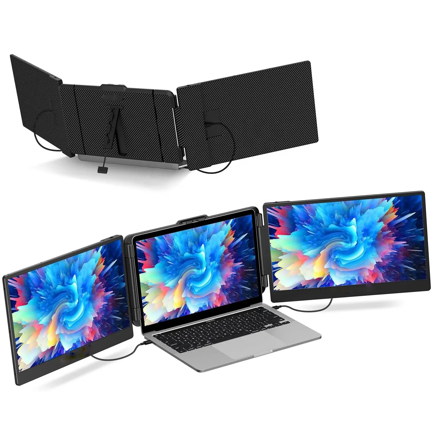 OEM ODM 14 Zoll faltbarer Bildschirm 360 Grad mit voller Funktion dreifacher tragbarer Monitor Laptop Bildschirm Erweiterung Extender