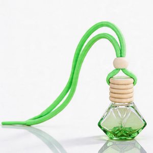 8ml Diamond Shaped Glass <strong>Car</strong> Perfume Bottle Hanging Empty <strong>Refillable</strong> Air Freshener Bottle with Wooden Lid Essential Oil <strong>Diffuser</strong> - Product Image 2