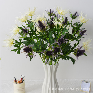 Fleurs artificielles Laixing en éryngium, en plastique et soie, faites à la main, pour décoration de mariage et de maison, style moderne, arrangement floral mixte - Product Image 3