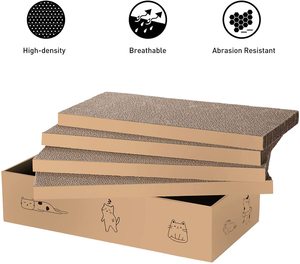 4 packs en 1 : Griffoir réversible en carton recyclable avec boîte, adapté aux chats - Product Image 2