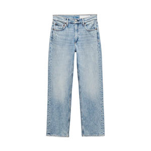 Jeans de Mezclilla Ligeros de Pierna Recta para Mujer, con Tela Transpirable y Dobladillo sin Rematar, Ideales para Clima Cálido y Uso Casual - Product Image 1