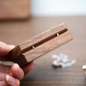 Factory Sale Engraved Black Walnut Wooden Magnetic Lid <b>Earring</b> Ring Accessories Jewelry Storage <b>Box</b> - Product Image 2
