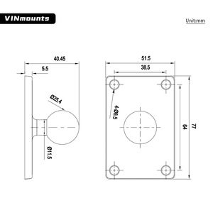 Base de bola metálica VINmounts de 1 pulgada con adaptador de bola de goma de 4 orificios, distancia entre orificios 38.5*64mm para tabletas, cámaras y teléfonos móviles. - Product Image 2