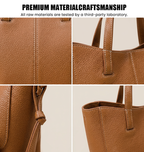 Genuine Leather Bucket Bag for Women Luxury Pebbled Leather Tote Handbag Daily Work Travel Shoulder Bag Casual Top Handle Purse - Product Image 3