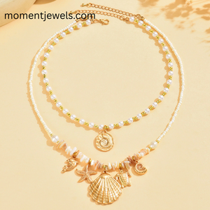 Collier Charme Océan Doré avec Pendentifs Étoile de Mer, Dauphin, Coquillage, Tortue et Perle – Bijou Marin Tendance pour Femme, Style Plage - Product Image 2