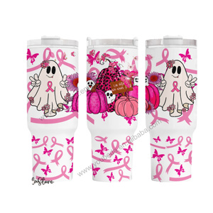 Personalizado Concientización sobre el cáncer <span class=keywords><strong>de</strong></span> mama que usamos Rosa sobrevivientes <span class=keywords><strong>fe</strong></span> sobre el miedo sublimación 40oz vaso con asa - Product Image 4