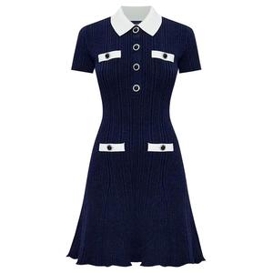 Nuovi Arrivi Estivi: Elegante Abito Corto da Donna <span class=keywords><strong>in</strong></span> <span class=keywords><strong>Maglia</strong></span> Blu Navy e Rosa con Colletto e Maniche Corte, Ideale per Feste - Product Image 5