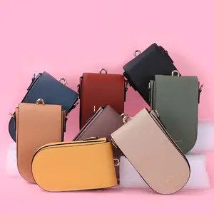 Cartera de cuero PU de lujo para mujer, bandolera, bolsos para teléfono móvil, bolso de hombro de Color caramelo, bolso de mano para mujer