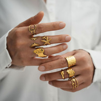 Bagues ajustables mixtes pour femmes, plaquées or 18 carats, étanches, bijoux de mariage et de fiançailles en gros, bagues en acier inoxydable en vrac
