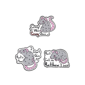 Pins de esmalte con diseño de ratón 'Crazy I Was Crazy Once' y 'Humor Rat's Ass I Don't Give A', broches, insignias para mochila y solapa, joyería, regalos para amigos - Product Image 1