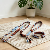 Ensemble laisse et collier pour chiot en macramé doux en coton tressé fait main, durable et esthétique, accessoire pour animaux de compagnie