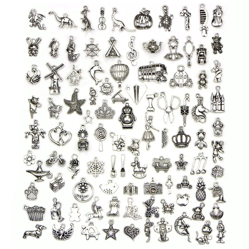100 piezas venta al por mayor DIY encantos de plata tibetana pulsera joyería al por mayor de plata tibetana encantos de la joyería
