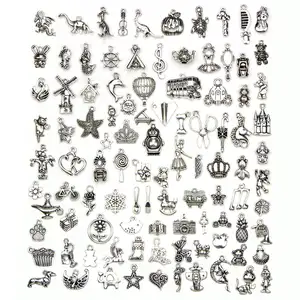 JIALEEY Wholesale Bulk Lots Jewelry Making Silver Charms Mixed Smooth  Tibetan Silver Metal Charms Pendants DIY