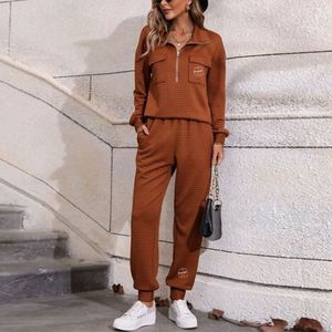 ชุดวอร์มสองชิ้นสำหรับผู้หญิงชุดวอร์มสองชิ้นกระเป๋าวาฟเฟิลแบบรูดซิปแนวสตรีทสไตล์หรูโอเวอร์ไซส์ออกแบบได้ตามต้องการ - Product Image 6