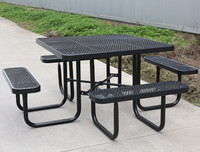 Meubles de patio extérieur table de pique-nique en acier enduit thermoplastique avec banc extérieur restaurant événement table à manger en fer chaise