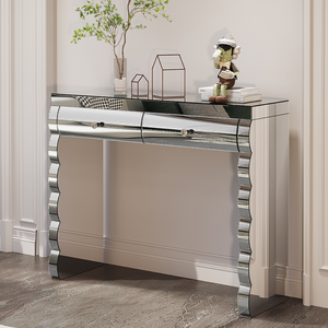 Modern <b>Silver</b> Glass Mirror <b>Console</b> <b>Table</b> with 2 Drawers Glass Top for Hotel & Living Room - Product Image 5