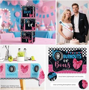 Kit de Décorations Personnalisées pour Révélation du Sexe du Bébé : Comprend des Motifs Brûlés, Assiettes, Toile de Fond, Nappes, Ballons et Autocollants - Product Image 6