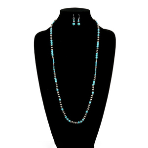 Batı tarzı özelleştirmek el yapımı 30 inç Navajo inciler turkuaz boncuk uzun zincir kolye ile küpe seti - Product Image 1