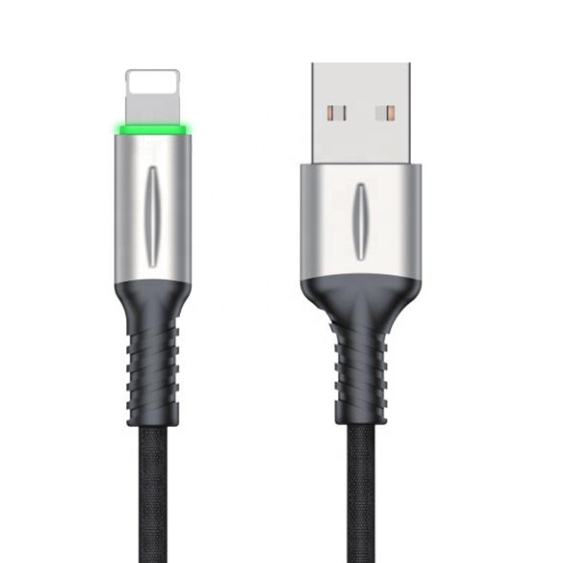 Smart светодио дный Дыхание LED Авто мощность Off цинковый сплав Плетеный USB кабель для Apple iPhone iPad 8pin