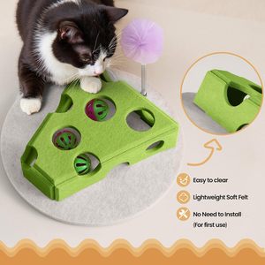 Jouet interactif pour chat en laine écologique, distributeur de friandises durable en feutre en forme de fromage, avec boule sonore et baguette de stimulation - Product Image 6