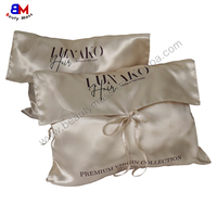 Sac de rangement cosmétique pour extension de faisceaux de cheveux, enveloppe en satin imprimée avec logo personnalisé, cadeau en soie de luxe pour emballage de perruques, sac pochette en satin anti-poussière
