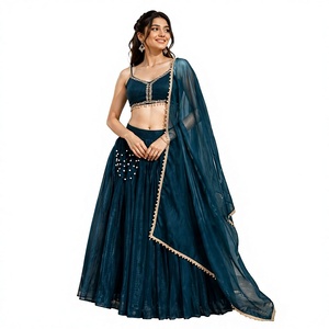 Ensemble Lehenga traditionnel indien pour femmes, couleur turquoise, longueur au sol, coupe ample, avec dupatta, pour les occasions de mariage - Product Image 1
