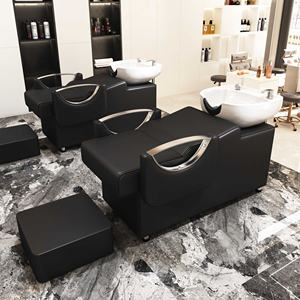 Modernes Design Beauty Salon <span class=keywords><strong>Shampoo</strong></span> Rück spüle inheit Waschbecken Station Kippen Keramik Waschbecken Verstellbarer Sitz Haar Badezimmer Krankenhaus Park - Product Image 1