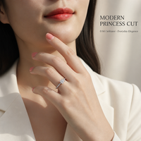 Bague en Moissanite Argent Sterling 925 Coupe Princesse 0,9 ct, Sertie de Quatre Griffes, Bande Pavée, Bague de Fiançailles Solitaire pour Femme
