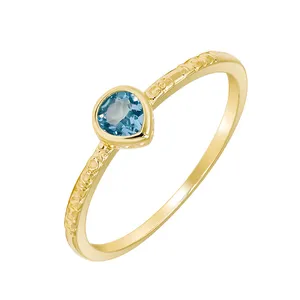 Hot 9K Solid Gold Gemstone Retro Vintage Drop Blue Topaz Green Peridot Ring