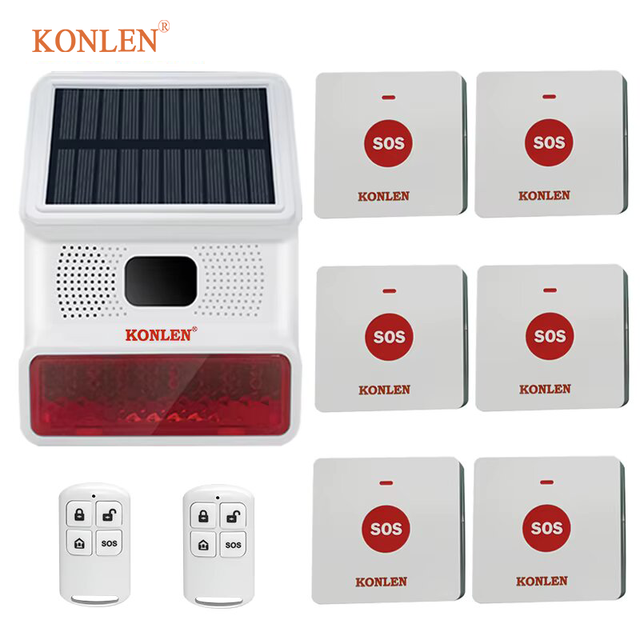 Waterproof Solar Powered SOS Emergency Button Wireless Alert System Outdoor Security Emergency Alarm for Elderly Home Yard