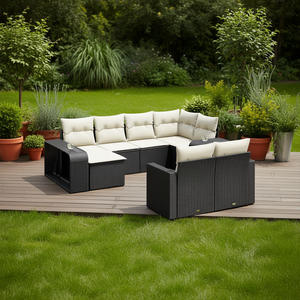 Ensemble de canapés de jardin noir et crème en rotin d'extérieur avec coussins en mousse haute densité, design contemporain imperméable - Product Image 2