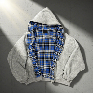 Naisen may Retro rô chắp vá thiết kế Cardigan đảo ngược hoodie Áo người đàn ông quá khổ đường phố Zip Up Hoodie - Product Image 1