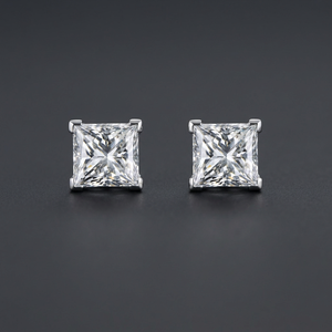 Clásicos Pendientes de Moda de Oro Blanco de 18K con Diamantes Cultivados en Laboratorio, Corte Princesa, Unisex, para Regalo - Product Image 2