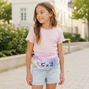 <span class=keywords><strong>Riñonera</strong></span> de lentejuelas brillantes <span class=keywords><strong>con</strong></span> diseño de gato para niñas, ligera, <span class=keywords><strong>con</strong></span> correa ajustable, venta al por mayor - Product Image 2
