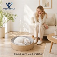 Bac à gratter rond pour chat en carton ondulé imitation bois avec coussin central remplaçable, vente en gros