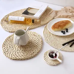 Handmade straw woven corn husk meal mat office tea cup mat