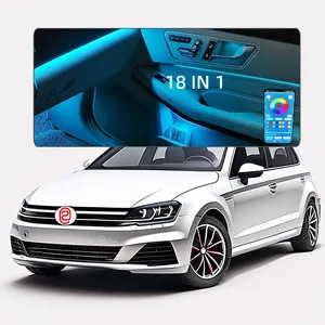 Lampu suasana mobil 18 in 1, kontrol suara & aplikasi, lampu suasana interior universal 64 warna 12v untuk Volkswagen