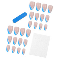 Faux ongles en gros, bleu et blanc diagonaux, forme amande, brillants, pour usage quotidien en salon, OEM