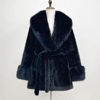 Damen Umweltfreundlicher Kunstnerzmantel mit Kunstfellkragen Winter Langarm Pelzbesatz Schößchen-Parka ELEGANTER Mantel mit Gürtel