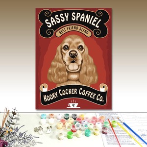 Sassy Spaniel Cocker Coffee Co. Peinture par numéros sur toile, motif animalier classique, impression numérique, fait main, format rectangulaire - Product Image 1
