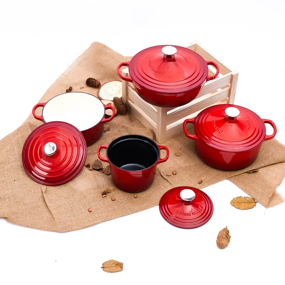 5 pièces rouge antiadhésif ustensiles de cuisine ensembles de batterie de cuisine en gros pour l'amour de la cuisine