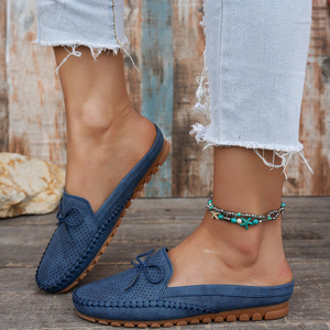 <span class=keywords><strong>Mocasines</strong></span> Perforados con Lazo Decorativo, Zapatos Casuales de <span class=keywords><strong>Mujer</strong></span> sin Talón de Cuero PU Transpirable, Venta al por Mayor de Fábrica Personalizada - Product Image 4