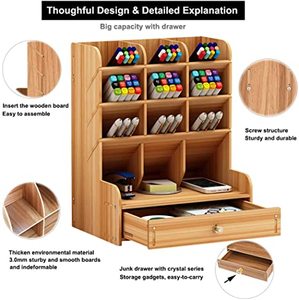 Hot Selling Office Desk Organizer Wooden Multi-Functional Diy Pen Holder Box With <strong>Storage</strong> <strong>Draw</strong> - Product Image 6